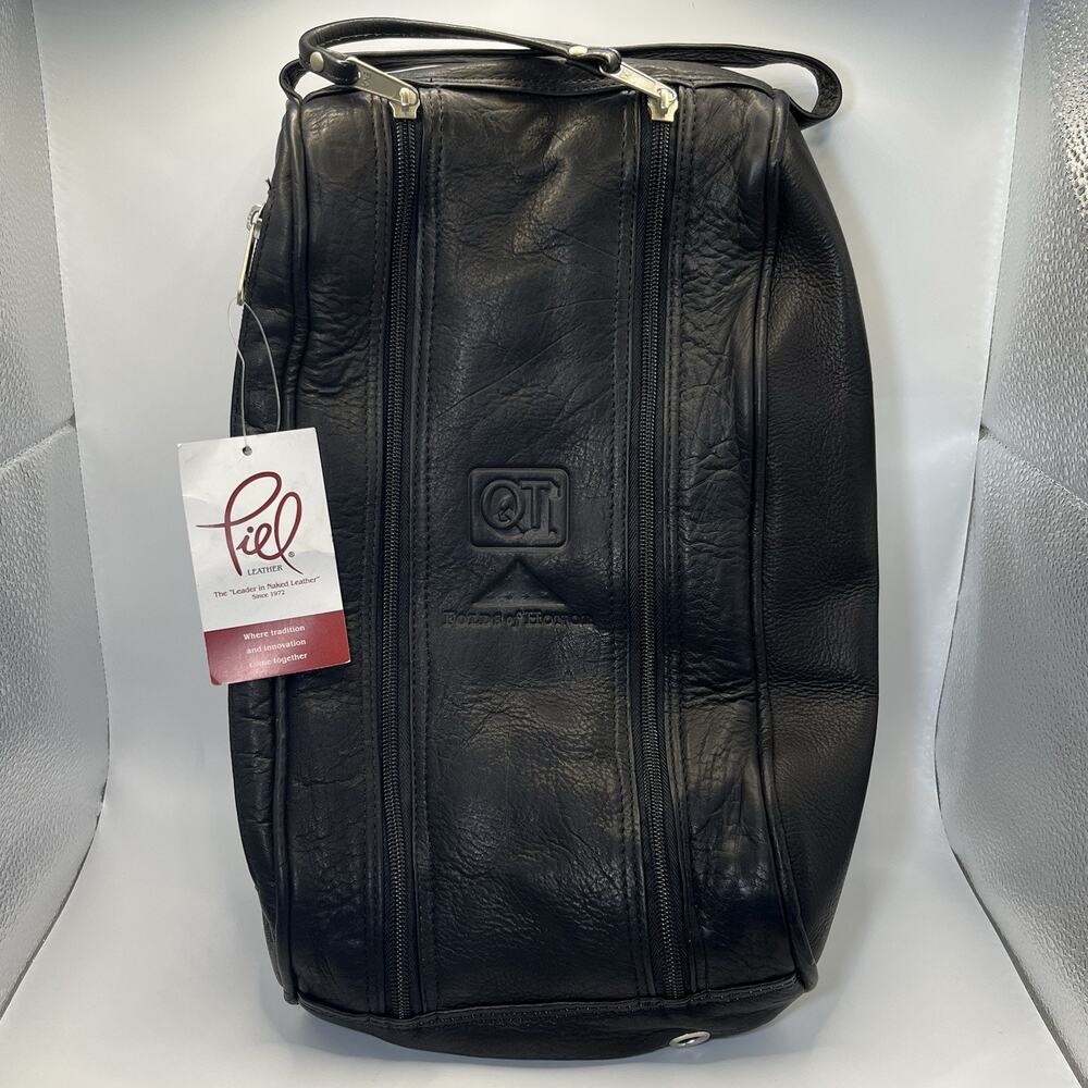 Piel Leather Double Compartment Shoe Bag 9749 Black Full Grain Handmade NWT